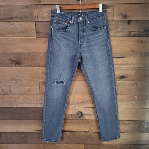 Levi's Premium 501 Skinny Jeans Distressed Buttom Fly Gray High Rise Womans 24 - Picture 1 of 13
